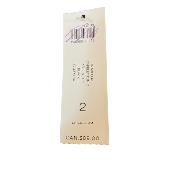 Chico’s NEW Travels Classic Capelet Tunic Top Plus Size 2X 12-14 Black Stretchy - Picture 10 of 14